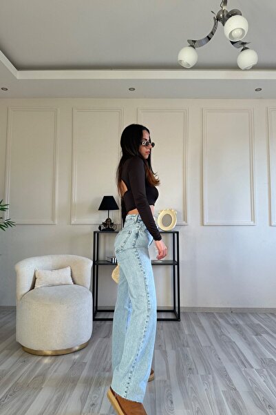 MAKRAS EXCLUSIVE A160629 Jeans Pantaloni de blugi largi, cu talie înaltă, tip boyfriend