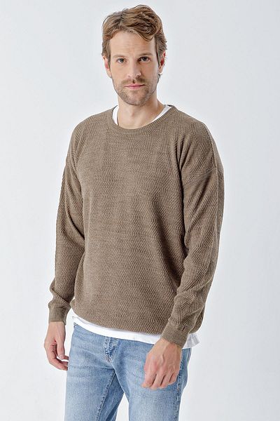 CHUBA Ανδρικό αθλητικό πλεκτό πουλόβερ - Crew Neck, Standard Fit, Καφέ, 24w215