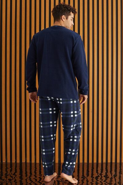 Pijamoni Σετ ανδρικών πιτζάμες - μακρυμάνικο, γιακάς, καρό φλις