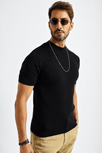 CHUBA Ανδρικό μπλουζάκι με μαύρη ραβδωτή λαιμόκοψη