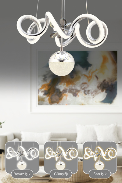 Capella Aydınlatma Markus Kumandalı 3 Renk Işık Özellikli Dimmerli Modern Kaplama Sarkıt Led Avize Salon Mutfak Avize