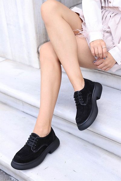 NILUFARR Helena Black Suede Thick Soled Women's Casual Shoes