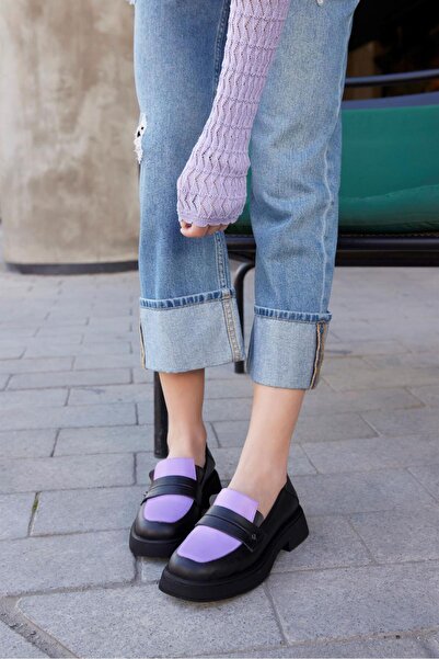 NILUFARR Жіночі мокасини з натуральної шкіри Marissa чорні / бузкові