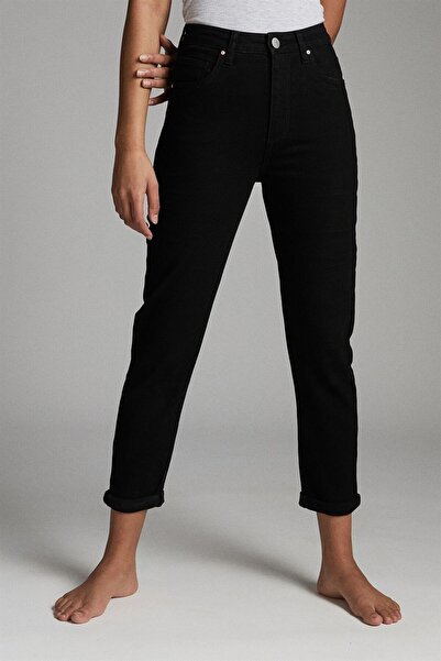 ByCukurovaFrango BY-6229 Τζιν Μαύρο Ψηλόμεσο Παντελόνι Mom με Στενό Μπατζάκι