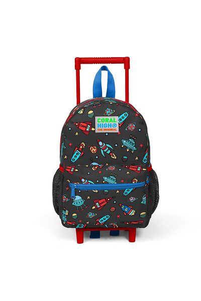 Coral High Rucsac Little Nest Squeegee, gri închis, roșu, model spațial, două compartimente 24010