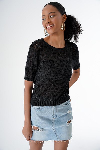 CHUBA Crew Neck Openwork Black Knitwear Sweater - Short Sleeve 24S167