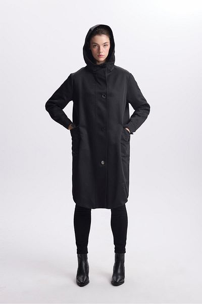 Zühre Black Hooded Trench Coat 13612 - Pocket Detailed