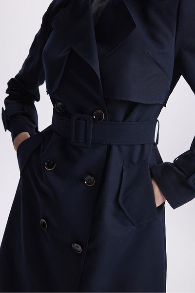 Zühre Jacket Collar Sleeve Detailed Navy Blue Trench Coat 12667