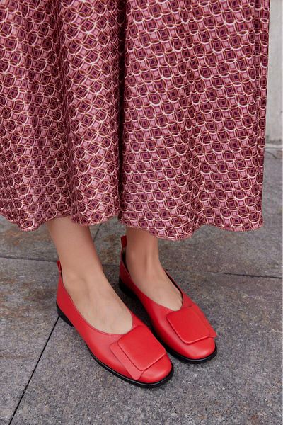 NILUFARR Rilinda Red Genuine Leather Women's Ballerinas