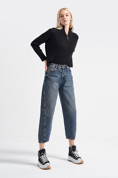 its basic Γυναικείο Τζιν Σκούρο Χρώμα Καρότο Fit Loose Cut Τζιν