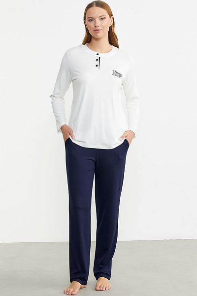 Sementa Set de pijamale combinat cu modele cu nasturi - bleumarin