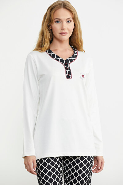 Sementa Ecru Colored Double Colored Checkered Pajama Set