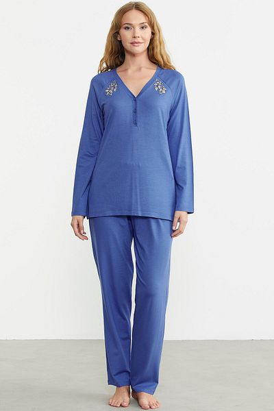 Sementa Set pijamale cu nasturi cu broderie albastră