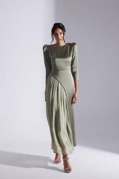 BETTY & SAM Riva Khaki asymetrické detailní šifonové sukně šaty