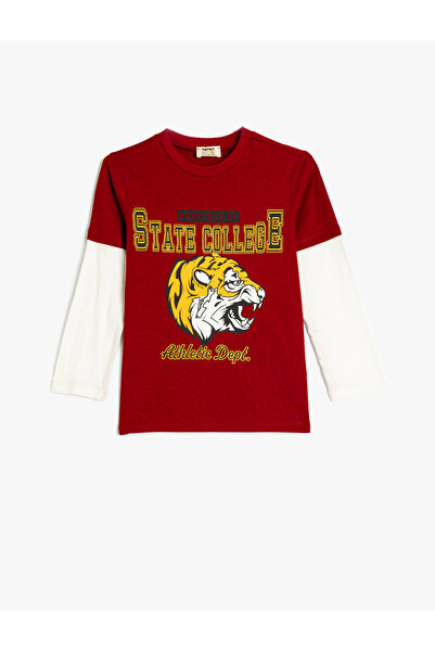 Koton Bavlnené tričko s dlhým rukávom a výstrihom s tigrovanou potlačou