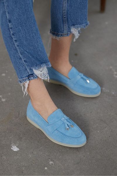 NILUFARR Pantofi ocazional pentru femei Lou Baby Blue Suede din piele intoarsa autentica