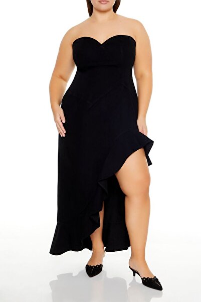 Forever 21 Plus Size Denim Volanlı Maxi Elbise