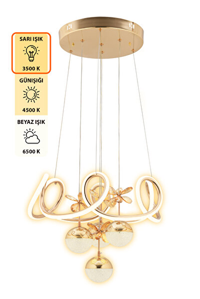 Capella Aydınlatma Aron Kumandalı 3 Renk Işık Özellikli Dimmerli Modern Kaplama Sarkıt Led Avize Salon Hol Mutfak Avize