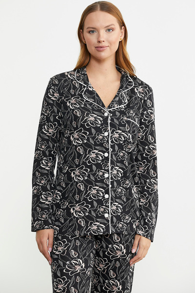 Sementa Shirt Collar Buttoned Pajama Set - Black