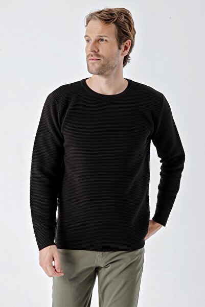 CHUBA Men's Crew Neck Standard Fit Textured Casual Knitwear Sweater Black 24W201