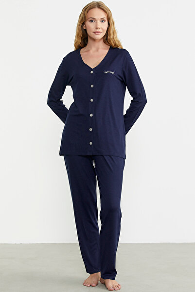 Sementa Front Buttoned Comfortable Fit Pajama Set - Navy Blue