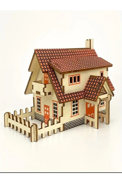 Handmade Bahçeli Villa Ahşap Maketi ( Boyamaya Hazır Maket)