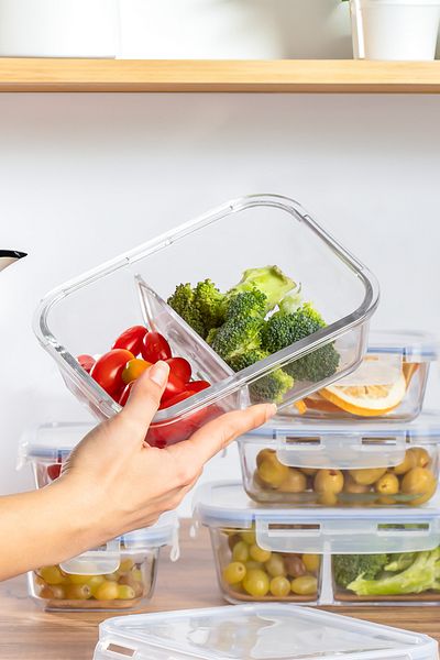 Porsima Por Locked Multi-Purpose Glass 6-Piece Food Storage Container Set with Leak-Proof Lid - 1000-450-350ml