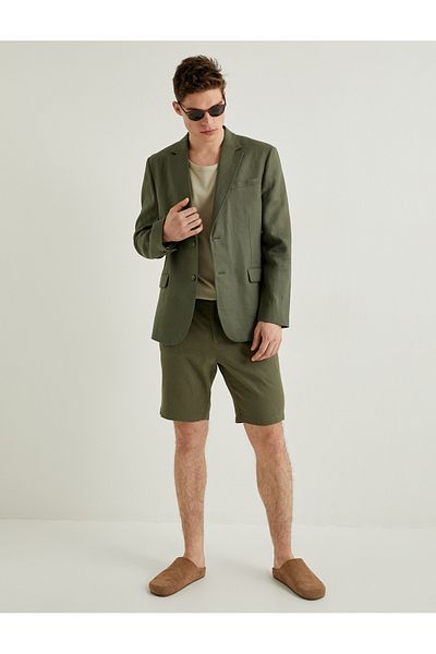 Koton Μπουφάν λινό Slim Fit Blazer - Κουμπωτό και Λεπτομέρεια τσέπης Fleto