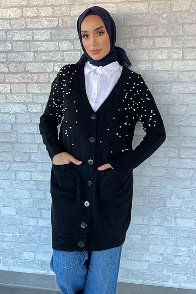 julude Ζακέτα με λεπτομέρεια Hijab Knitwear Black Pearl