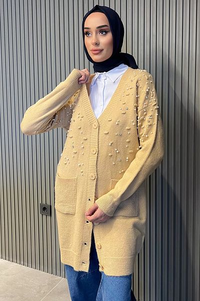 julude Cardigan de tricotaj Hijab cu perle bej