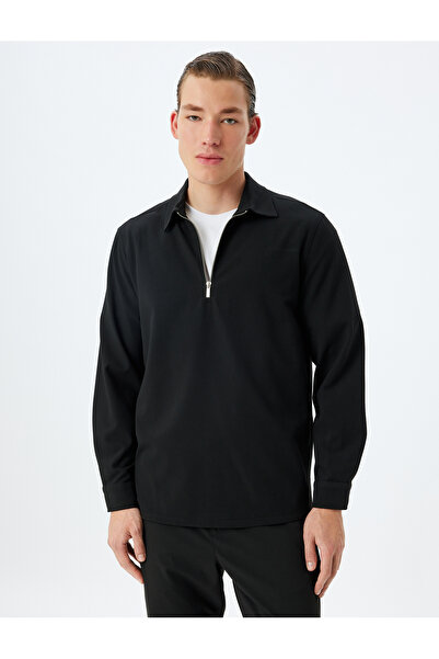 Koton Πουκάμισο με μισό φερμουάρ, κοντό μανίκι, μείγμα βισκόζης