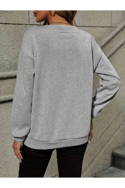 Trendusfashion Μακρυμάνικη V Δαντελένια λαιμόκοψη χωρίς ανυψωμένη μπλούζα με τρεις κλωστές