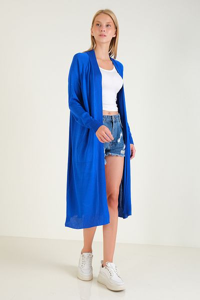 Giyim Dünyası Cardigan lung pentru femei Saks Blue - Oversize cu buzunare