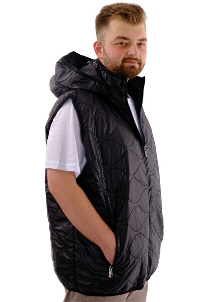 ModeXL Vestă pufă cu glugă cu fermoar pentru bărbați - mărime mare, negru U24705