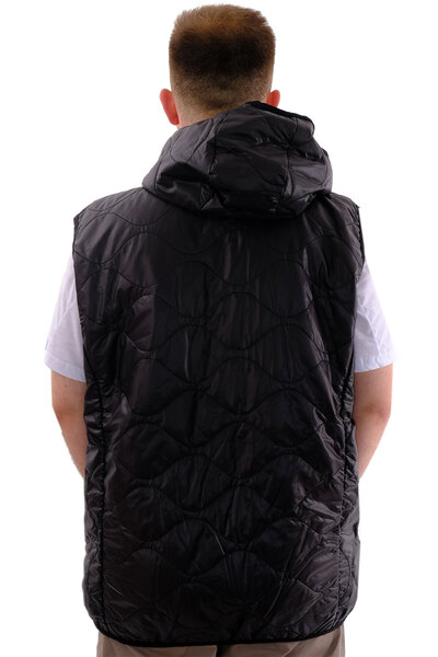 ModeXL Vestă pufă cu glugă cu fermoar pentru bărbați - mărime mare, negru U24705