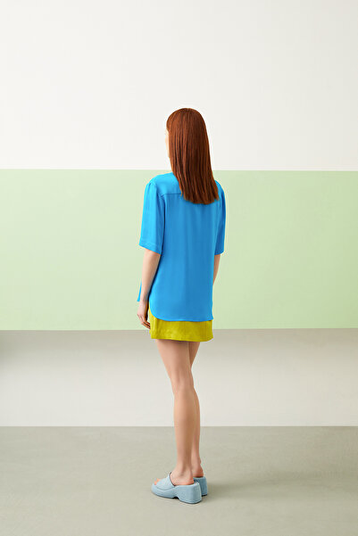 Jus De Pommes MAVİ KISA KOLLU KADIN GÖMLEK