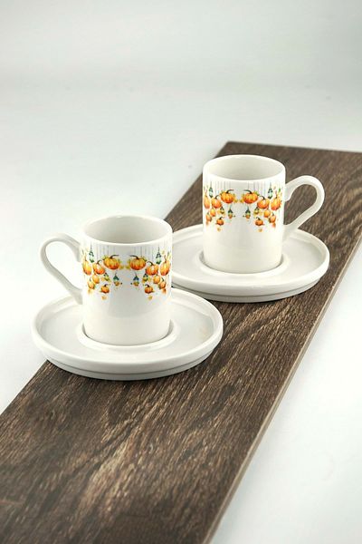 Bursa Porselen Dekor Pumpkins Two Person Porcelain Coffee Cup Set