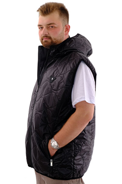 ModeXL Ανδρικό φανελάκι με κουκούλα με φερμουάρ - Plus Size, Μαύρο U24705