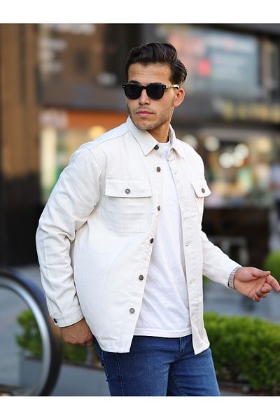 comstar Ανδρικό πουκάμισο Oversize με τσέπη Basic Loose Cream τζιν