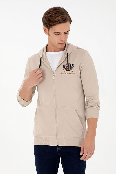 U.S. Polo Assn. Men's Regular Fit Stone Hooded Zippered Cardigan 50293649 -Vr049