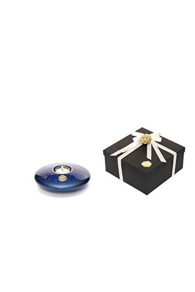 Missi Mavi Golden Glow Cam Mumluk ve Tealight Seti (Dekoratif Sıvama Kutulu)