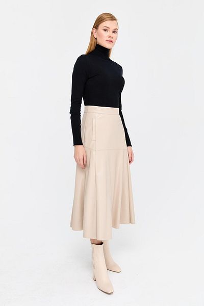 Esswaap Stone Colored Boot Length Leather Skirt