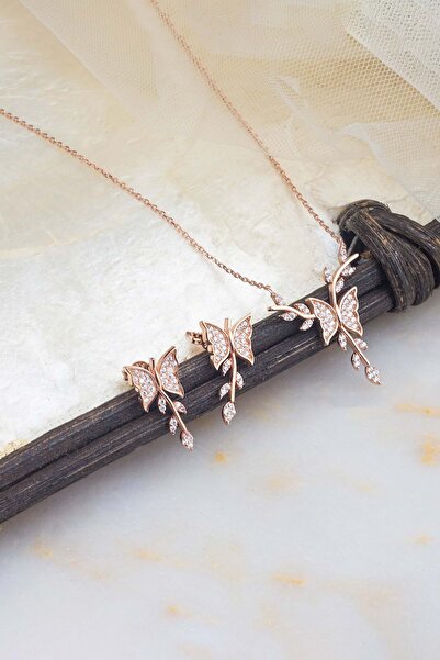 Else Silver 925 Ayar Şanslı Kelebek Gümüş Kolye Küpe Kombin