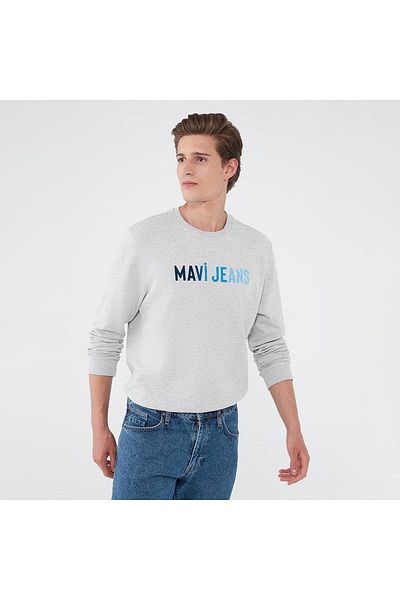Mavi Jeans Printed Crew Neck Grey φούτερ 067146-35010