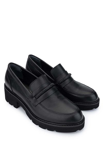 Tamer Tanca Women's Genuine Leather Black Leather Loafer Shoes
