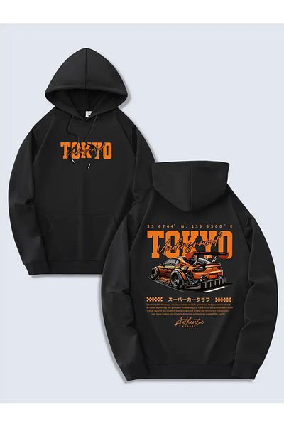 AEMİ Unisex Tokyo Car Back Printed Hooded Oversize Hoodie Sweatshirt