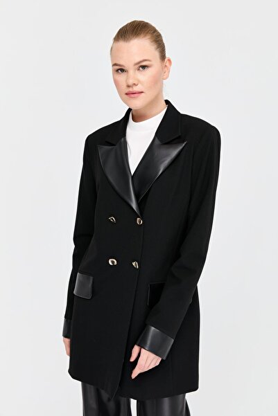 Esswaap Kırlangıç Deri Yakalı Ceket  Siyah