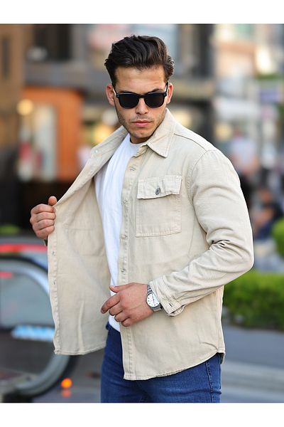 comstar Ανδρικό πουκάμισο Oversize με τσέπη Basic Loose Cream τζιν