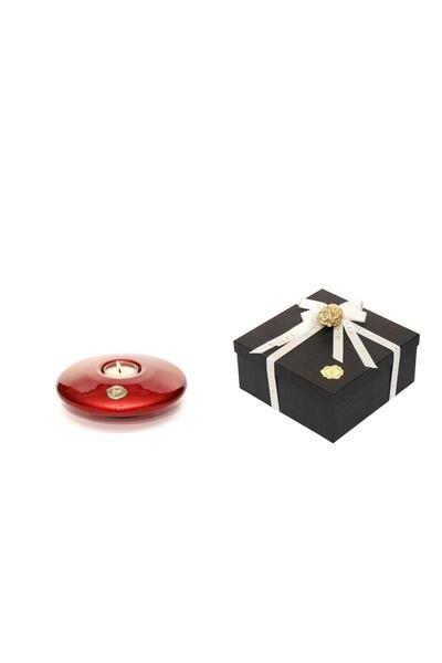 Missi Kırmızı Golden Glow Cam Mumluk ve Tealight Seti (Dekoratif Sıvama Kutulu)