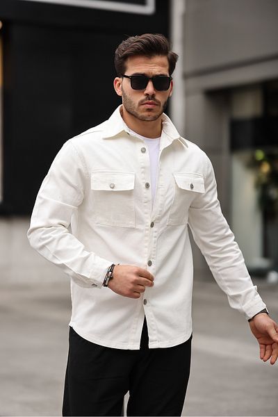 comstar Ανδρικό πουκάμισο Oversize με τσέπη Basic Loose White Denim